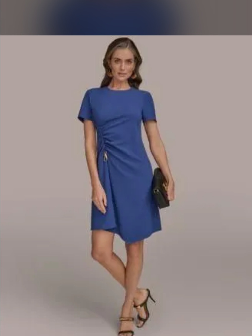 Donna Karan Royal Blue Ruched Short Sleeve Midi Dress